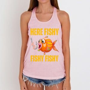 Here Fishy Saying Cute Fish Fishing Lovers Gift Women's Knotted Racerback Tank