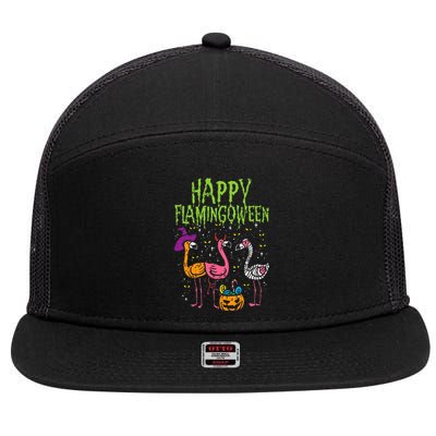 Happy Flamingoween Scary Flamingos Funny Halloween Costume 7 Panel Mesh Trucker Snapback Hat