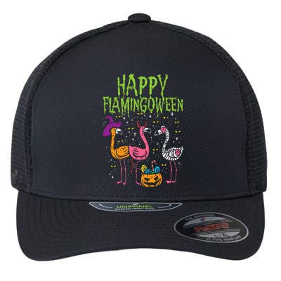 Happy Flamingoween Scary Flamingos Funny Halloween Costume Flexfit Unipanel Trucker Cap