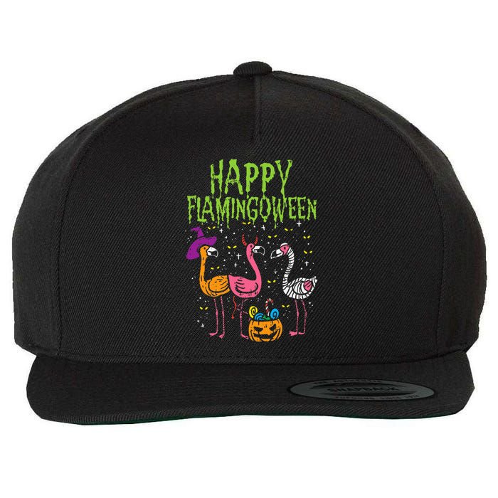 Happy Flamingoween Scary Flamingos Funny Halloween Costume Wool Snapback Cap