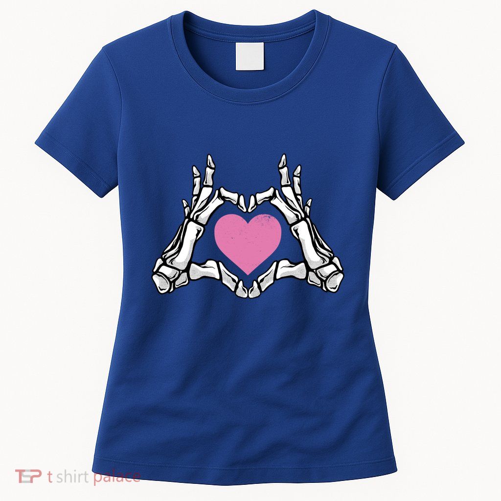 Halloween Funny Skeleton Hands Heart Gift Womens T-Shirt