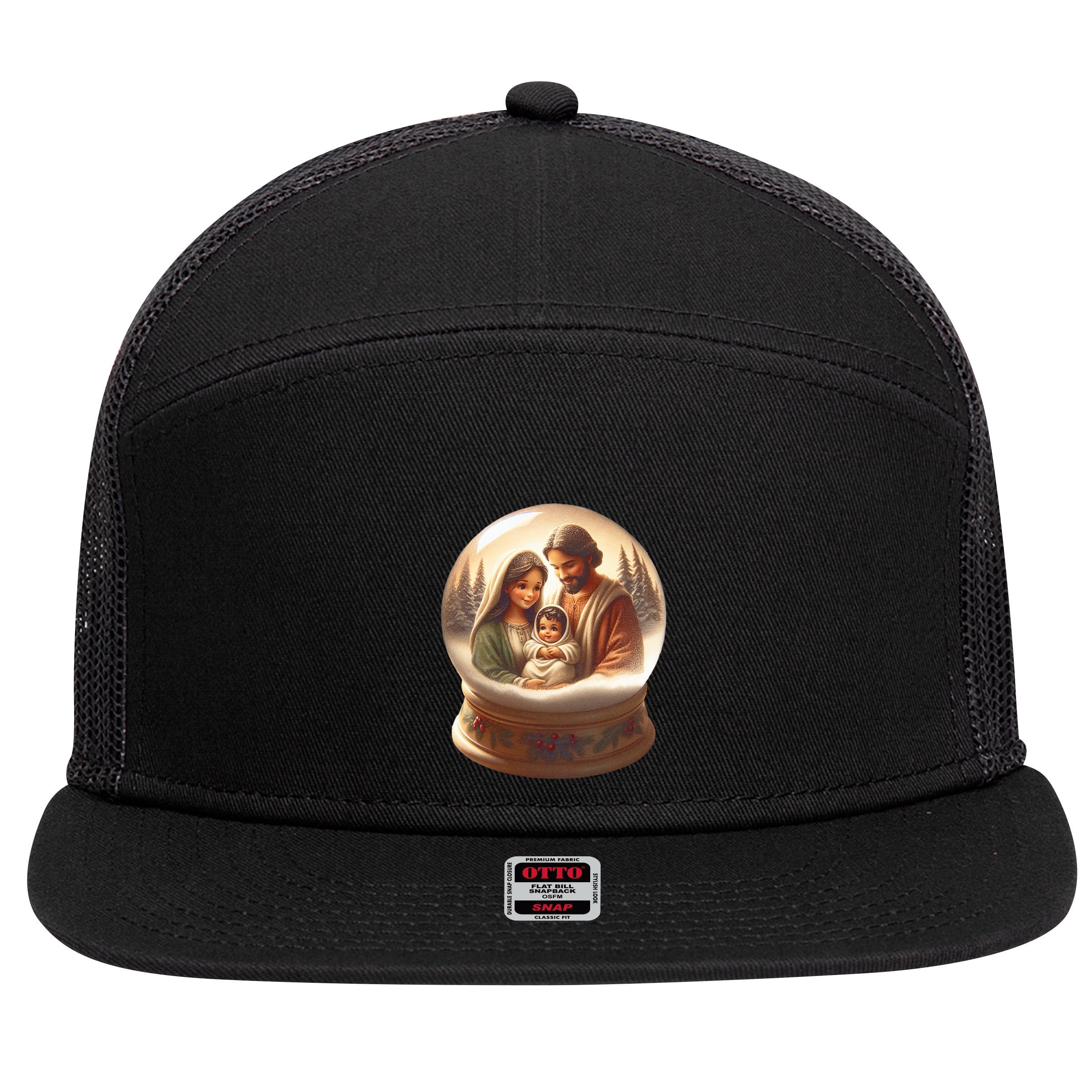 Holy Family Snow Globe 7 Panel Mesh Trucker Snapback Hat