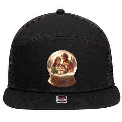 Holy Family Snow Globe 7 Panel Mesh Trucker Snapback Hat