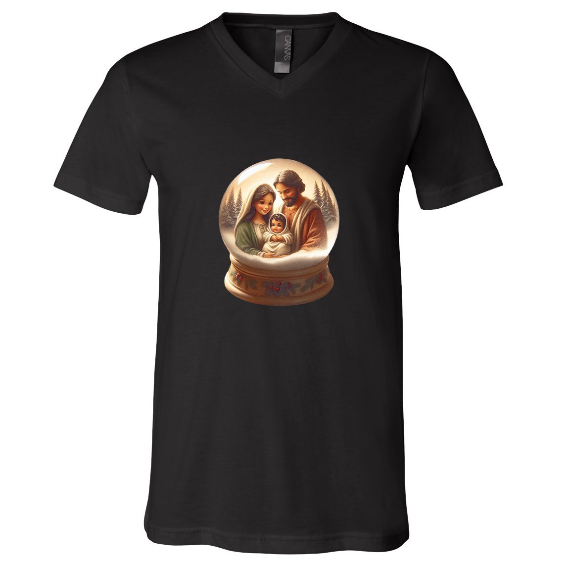 Holy Family Snow Globe V-Neck T-Shirt