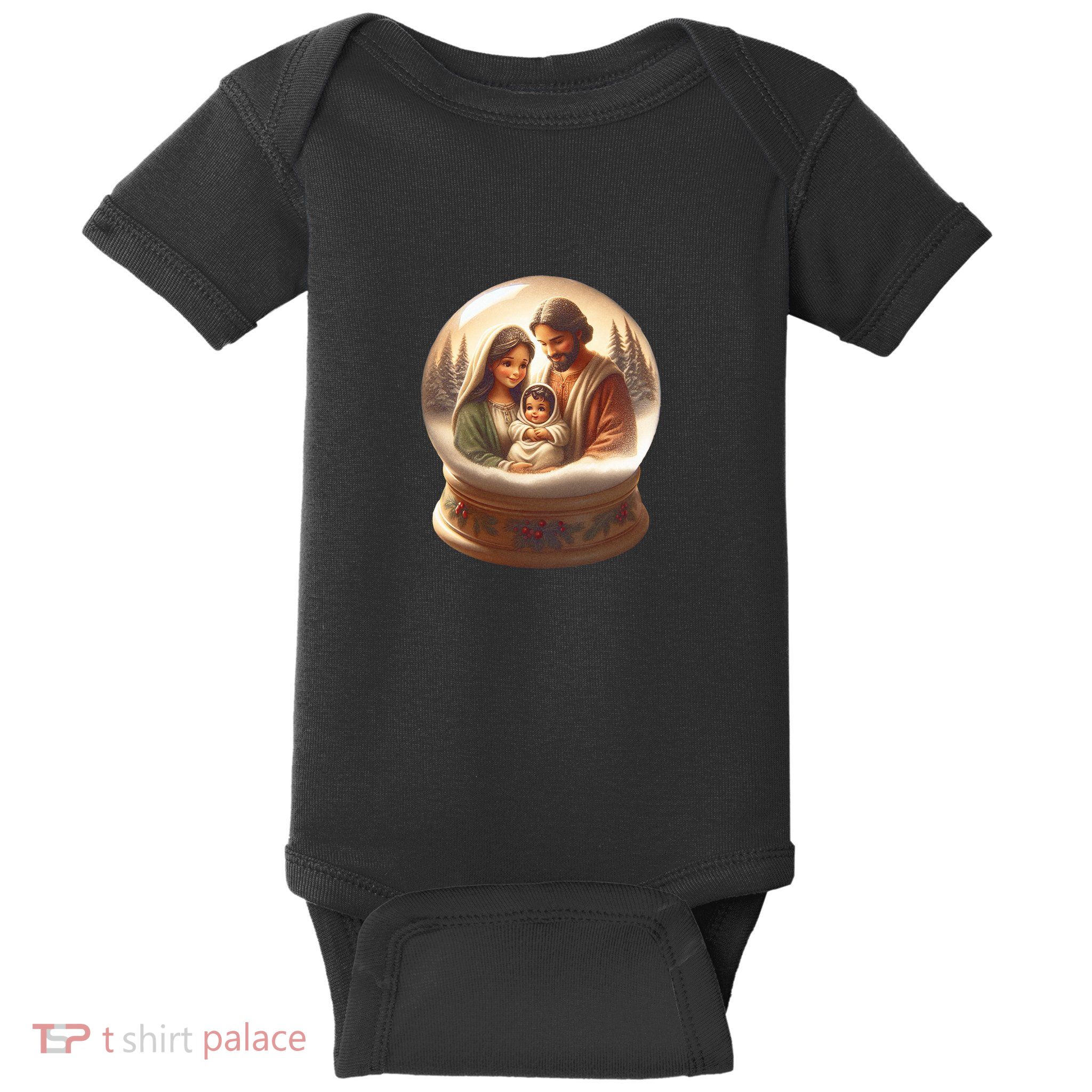 Holy Family Snow Globe Baby Bodysuit