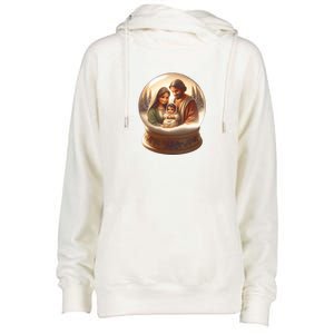 Holy Family Snow Globe Womens Funnel Neck Pullover Hood