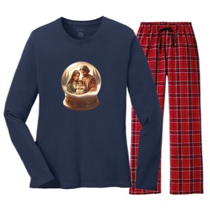 Holy Family Snow Globe Women's Long Sleeve Flannel Pajama Set 