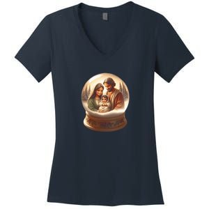 Holy Family Snow Globe Women's V-Neck T-Shirt