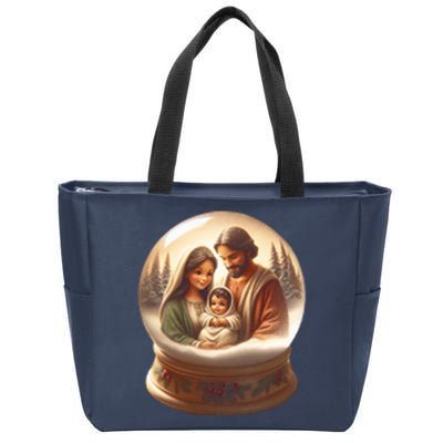 Holy Family Snow Globe Zip Tote Bag