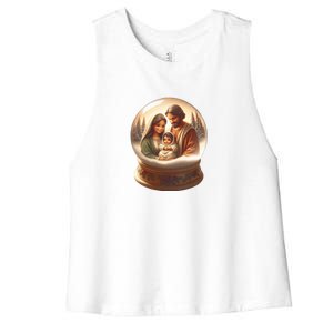 Holy Family Snow Globe Women's Racerback Cropped Tank