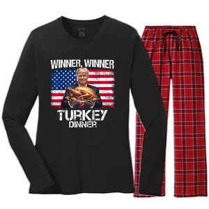 Humor Funny Trump Winner Winner Turkey Dinner Thanksgiving Women's Long Sleeve Flannel Pajama Set 