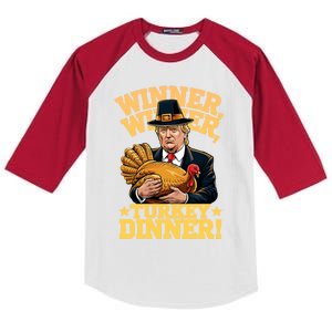 Humor Funny Trump Winner Winner Turkey Dinner Thanksgiving Gift Kids Colorblock Raglan Jersey