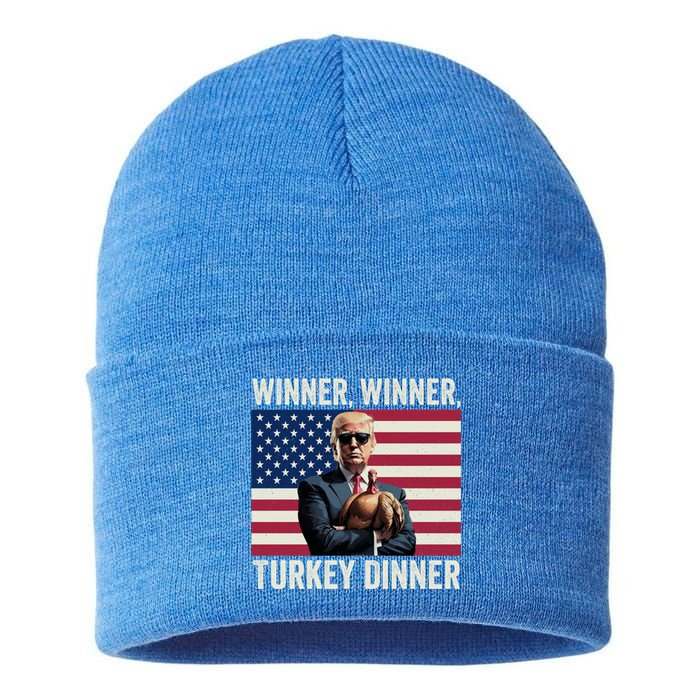 Humor Funny Trump Winner Winner Turkey Dinner Thanksgiving Gift Sustainable Knit Beanie