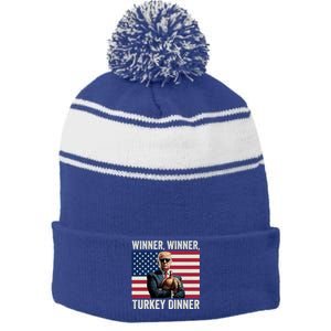 Humor Funny Trump Winner Winner Turkey Dinner Thanksgiving Gift Stripe Pom Pom Beanie