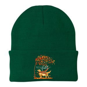 Hello Fall Tree Thanksgiving Dog Lover Golden Retriever Knit Cap Winter Beanie