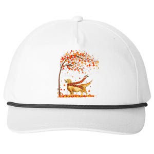 Hello Fall Tree Thanksgiving Dog Lover Golden Retriever Snapback Five-Panel Rope Hat