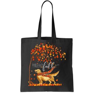 Hello Fall Tree Thanksgiving Dog Lover Golden Retriever Tote Bag