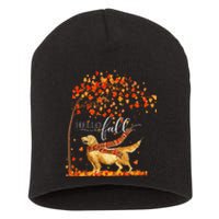 Hello Fall Tree Thanksgiving Dog Lover Golden Retriever Short Acrylic Beanie