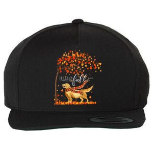 Hello Fall Tree Thanksgiving Dog Lover Golden Retriever Wool Snapback Cap