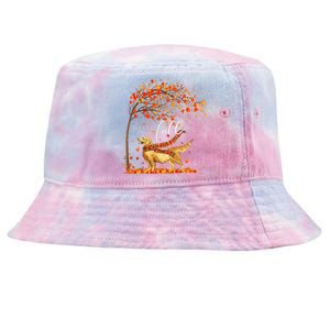 Hello Fall Tree Thanksgiving Dog Lover Golden Retriever Tie-Dyed Bucket Hat