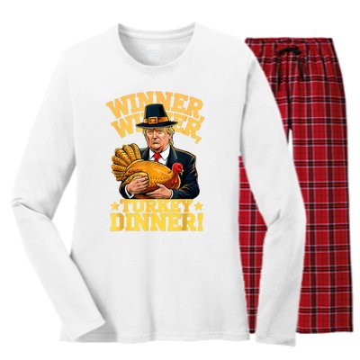 Humor Funny Trump Winner Winner Turkey Dinner Thanksgiving Women's Long Sleeve Flannel Pajama Set 