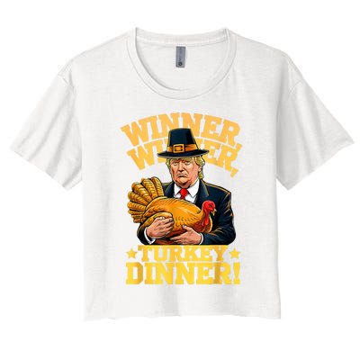 Humor Funny Trump Winner Winner Turkey Dinner Thanksgiving Women's Crop Top Tee