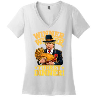 Humor Funny Trump Winner Winner Turkey Dinner Thanksgiving Women's V-Neck T-Shirt