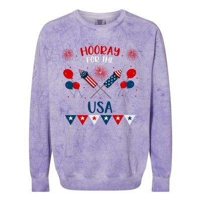 Hooray For The Usa 4th July Patriotic Usa Independence Day Cool Gift Colorblast Crewneck Sweatshirt