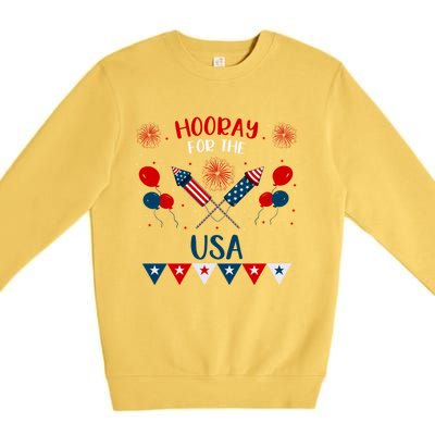 Hooray For The Usa 4th July Patriotic Usa Independence Day Cool Gift Premium Crewneck Sweatshirt