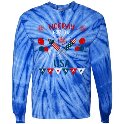 Hooray For The Usa 4th July Patriotic Usa Independence Day Cool Gift Tie-Dye Long Sleeve Shirt