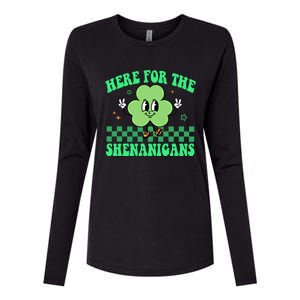 Here For The Shenanigans Groovy St Patricks Day Shamrock Gift Womens Cotton Relaxed Long Sleeve T-Shirt