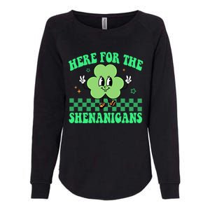 Here For The Shenanigans Groovy St Patricks Day Shamrock Gift Womens California Wash Sweatshirt