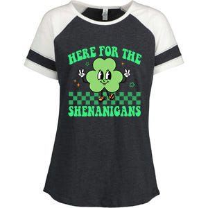 Here For The Shenanigans Groovy St Patricks Day Shamrock Gift Enza Ladies Jersey Colorblock Tee