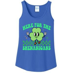 Here For The Shenanigans Groovy St Patricks Day Shamrock Gift Ladies Essential Tank