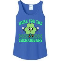 Here For The Shenanigans Groovy St Patricks Day Shamrock Gift Ladies Essential Tank