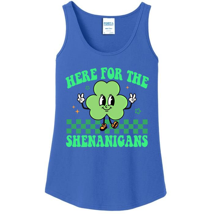 Here For The Shenanigans Groovy St Patricks Day Shamrock Gift Ladies Essential Tank