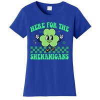 Here For The Shenanigans Groovy St Patricks Day Shamrock Gift Women's T-Shirt