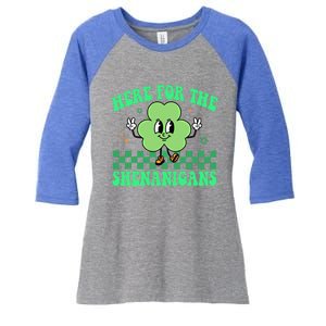 Here For The Shenanigans Groovy St Patricks Day Shamrock Gift Women's Tri-Blend 3/4-Sleeve Raglan Shirt