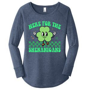 Here For The Shenanigans Groovy St Patricks Day Shamrock Gift Women's Perfect Tri Tunic Long Sleeve Shirt