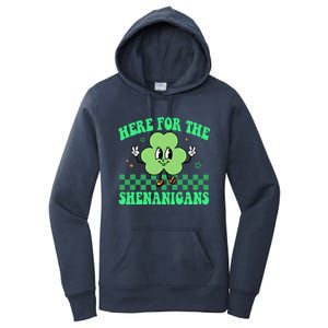 Here For The Shenanigans Groovy St Patricks Day Shamrock Gift Women's Pullover Hoodie