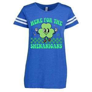 Here For The Shenanigans Groovy St Patricks Day Shamrock Gift Enza Ladies Jersey Football T-Shirt