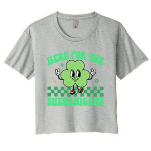 Here For The Shenanigans Groovy St Patricks Day Shamrock Gift Women's Crop Top Tee