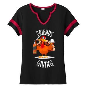 Happy Friendsgiving Turkey Friends Giving Funny Gift Ladies Halftime Notch Neck Tee