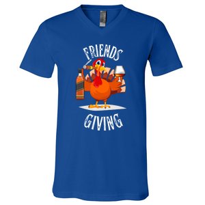 Happy Friendsgiving Turkey Friends Giving Funny Gift V-Neck T-Shirt