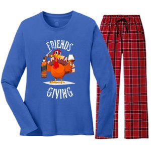 Happy Friendsgiving Turkey Friends Giving Funny Gift Women's Long Sleeve Flannel Pajama Set 