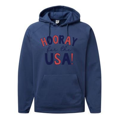 Hooray For The Usa Cute 4th Of July Funny Gift Performance Fleece Hoodie