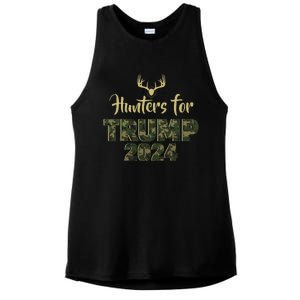 Hunters For Trump 2024 President Camouflage Deer Elk Antlers Ladies PosiCharge Tri-Blend Wicking Tank