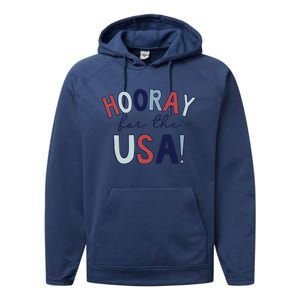 Hooray For The Usa Cute Fourth Of July Funny Gift Performance Fleece Hoodie