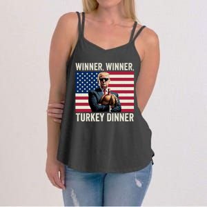 Humor Funny Trump Winner Winner Turkey Dinner Thanksgiving Women's Strappy Tank