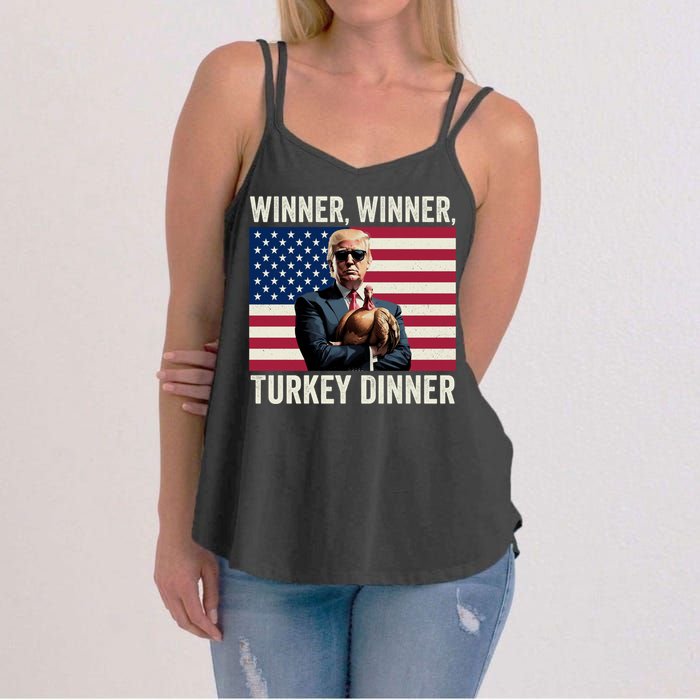 Humor Funny Trump Winner Winner Turkey Dinner Thanksgiving Women's Strappy Tank